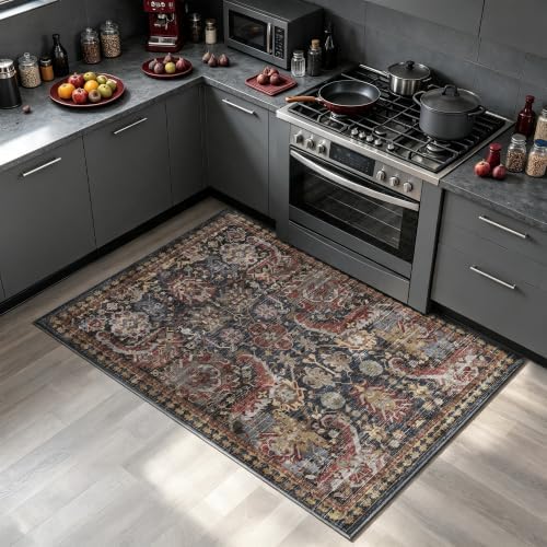 RUGSURE Washable Area Rugs - Perfect for Living Room, Bedroom, Kids Room, Nursery - Stain & Water Resistant Non-Slip, Pet & Child Friendly, Vintage Tribal Area Rugs (Rust, 3' x 5 ') - Image 4