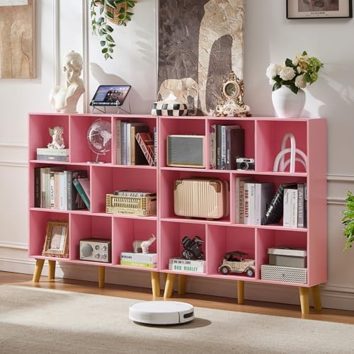 LEYAOYAO 8 Cube Bookshelf,Mid-Century Modern Bookcase with Legs,Light Pink - Image 4