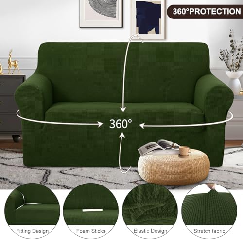 U-NICE HOME Loveseat Cover Stretch Couch Cover Sofa Slipcover, Bronze Green - Image 3