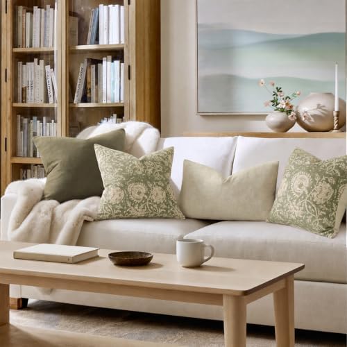 Vintage Floral Print Throw Pillow Covers 20x20 Set of 2 Neutral Modern Farmhouse Pillow Cases Accent Decorative Cushion Covers Boho Home Decor for Couch Sofa Chair Bed Living Room, Sage - Image 4