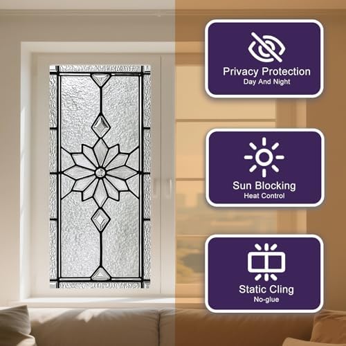 IVN Stained Glass Window Film Floral Diamond Design Window Privacy Film - Image 2