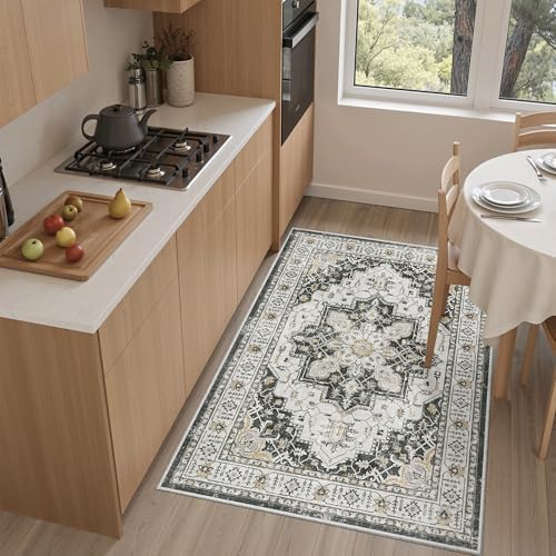 Madane Washable Entry Rug 3x4 Area Rugs for Entryway Kitchen, Black by Madane
