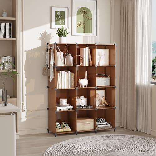 AWTATOS Closet Organizer, 12 Cube Storage Organizer Shelves, Cocoa Brown - Image 2