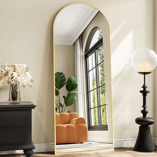 Mirror Full Length, 28"x71" Large Arched Floor Full Length Mirror with Stand, Room Decor Big Full Body Floor Mirror with HD Tempered Glass Aluminum Frame for Bedroom Living Room, Gold - Image 3