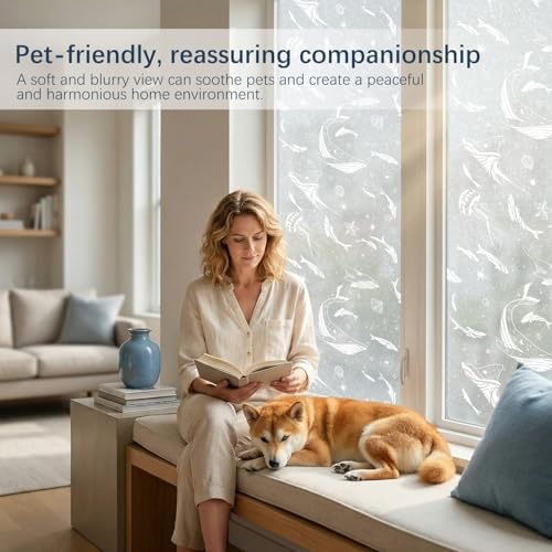 Whale Fish Privacy Window Film, Sparkle Frosted Static Cling 17.5"x78.7" - Image 6