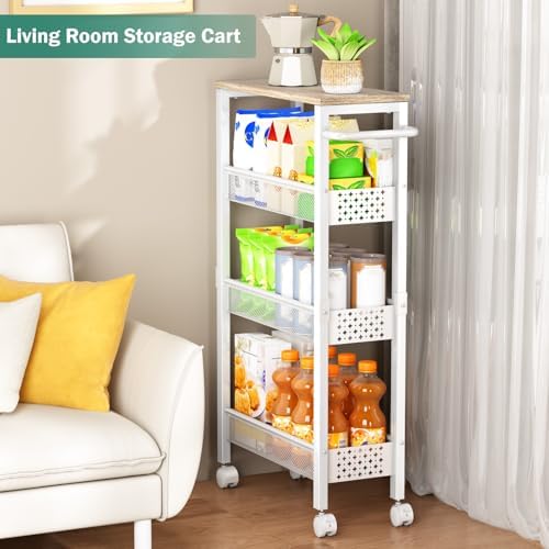 Vivihomety 4-Tier Slim Utility Rolling Laundry Cart with Wheels, Metal - Image 6