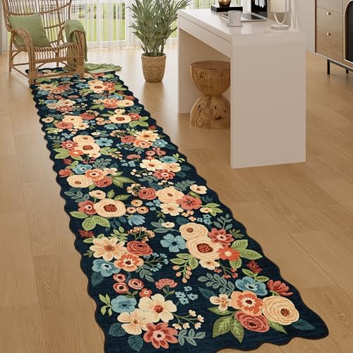 DUKINO 2.6x10 Runner Rug for Hallway, Washable Rug Non Slip, Navy Blue by DUKINO