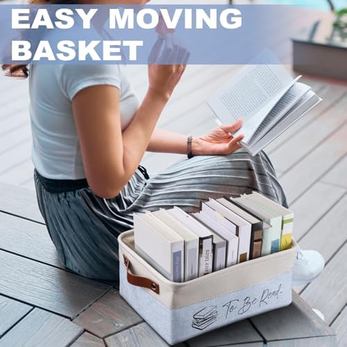 Marsui 1 Pcs TBR Basket Book Storage Bin Bookish Gifts, Blue White - Image 6