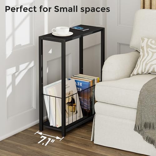 Homleke Narrow Side Table with Magazine Holder, Skinny End Table - Image 3
