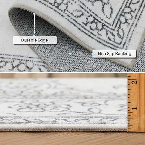 ReaLife Rugs Machine Washable Area Rug Runner - Living Room Bedroom Bathroom Kitchen Entryway Office - Padded Low Pile Stain Resistant Premium - Boho Farmhouse Vintage - Paige - Ivory 2'6" x 8' - Image 5