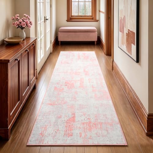 Toneed Washable 2x6 Non-Slip Runner Rug for Hallway Kitchen, Pink Grey - Image 4