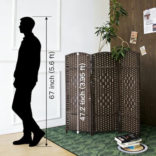 Furnnylane 3 Panel Dark Brown Rattan Room Divider, 47.2" Low Height Double-Sided Folding Privacy Screen, Freestanding Partition Wall for Home Office or Bedroom - Keeps Your Space Open & Airy - Image 2