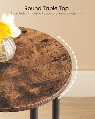 CHOEZON Round Side Table, 2-Tier End Table, Small Round Nightstand with Sturdy Metal Tube, Industrial Circular Coffee Table, for Living Room, Bedroom, Rustic Brown and Black TBZ01BF - Image 6