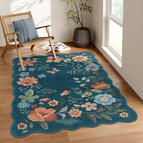 Lahome Floral Washable Rugs for Bedroom, 4X6 Area Rug Soft Living Room Rug by Lahome