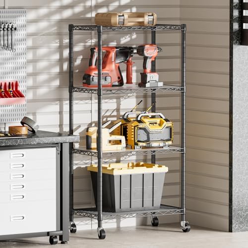 SINGAYE 4 Shelves Storage Wire Shelf Closet Metal Shelving Pantry Wheels - Image 6