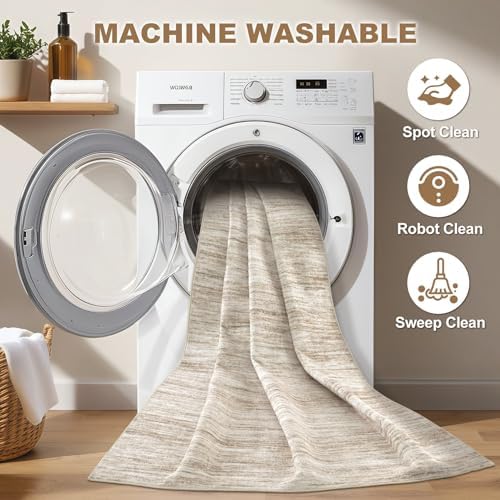 Nakagishi 8X10 Area Rugs Living Room: Washable Large Vintage Rug Neutral Non-Slip Soft Stain Resistant Indoor Carpet for Bedroom Nursery Dining Room Office Playroom - Brown-01 - Image 2