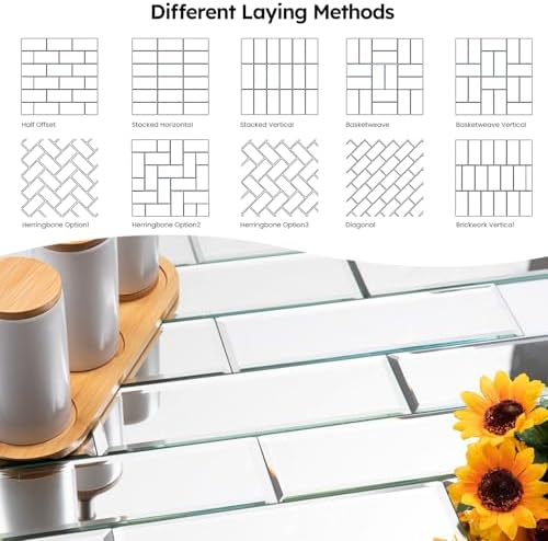 Diflart Peel and Stick Mirror Backsplash Tiles, Silver, 4x12 Inch, Beveled Mirror Subway Tiles for Kitchen Backsplash Bathroom Wall, Pack of 15 Pcs - Image 6