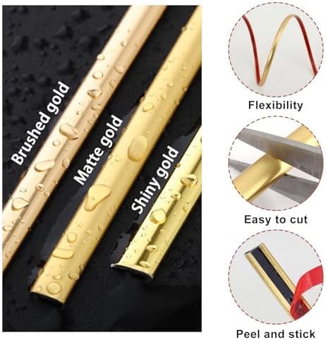 Lunghaa Peel and Stick Matte Gold Finish Molding Trim, 196.8" x 0.31" Flexible Decoration Strip for Wall, Tile Edge, Mirror, Cabinet, Furniture and DIY Home Decor - Image 2