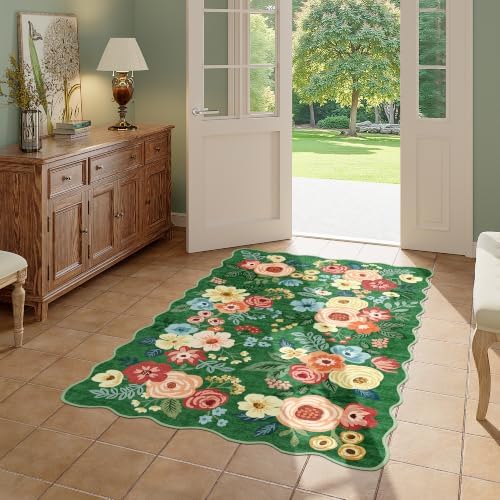 DUKINO 3x5 Area Rugs, Non Slip Floral Washable Rug for Bedroom, Dark Green - Image 7