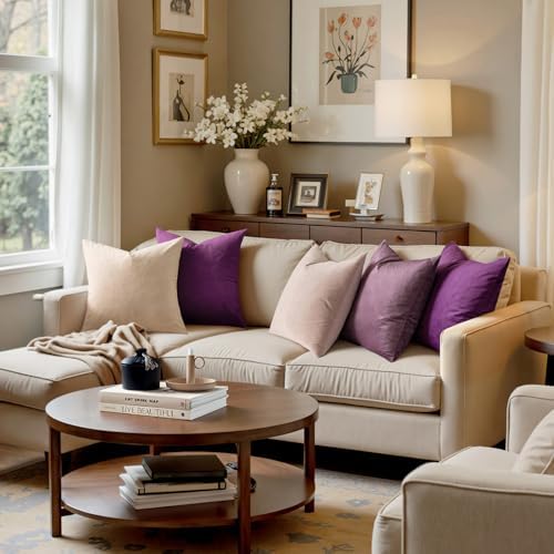 MIULEE 24x24 Inch Pack of 2 Euro Velvet Throw Pillow Covers Eggplant Purple - Image 3