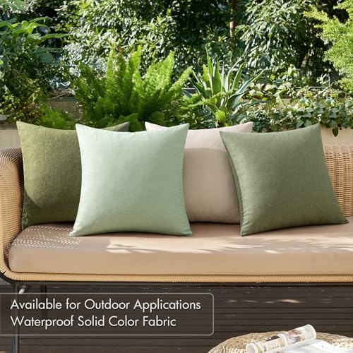 MIULEE Pack of 4 Decorative Outdoor Throw Pillow Covers Linen Waterproof Pillow Covers Summer Farmhouse Cushion Cases for Patio Garden Tent Balcony Couch Sofa 18x18 Inch Light Green - Image 2