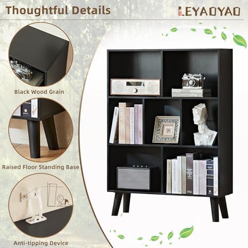LEYAOYAO Cube Bookshelf, Mid-Century Modern Book Shelf with Legs, Black - Image 6