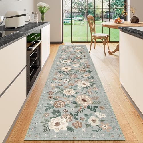 DUKINO 2x10 Runner Rug, Washable Kitchen Runner Rug Non Slip, Sage Green by DUKINO