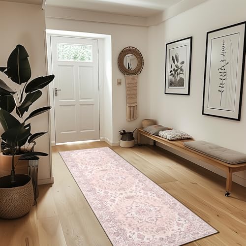 RELEANY Washable Area Rug, Runner 2'x8', Pink - Image 2
