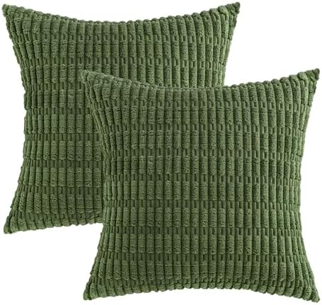 MIULEE Corduroy Decorative Throw Pillow Covers 20x20 Moss Green Pack of 2 - Image 6