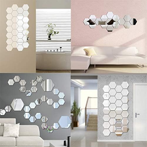 12PCS Hexagon Acrylic Mirror Wall Stickers - DIY 3D Art Sheet Plastic Removable Wall Mirror Stickers for Bathroom, Bedroom, Living Room, TV Background Decoration (Hexagonal) - Image 6