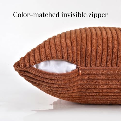 Fancy Homi 2 Packs Rust Long Lumbar Decorative Throw Pillow Covers 12x24 Inch for Couch Bed Sofa, Farmhouse Boho Home Decor, Soft Corduroy Patchwork Rectangle Terracotta Cushion Case 30x60 cm - Image 3