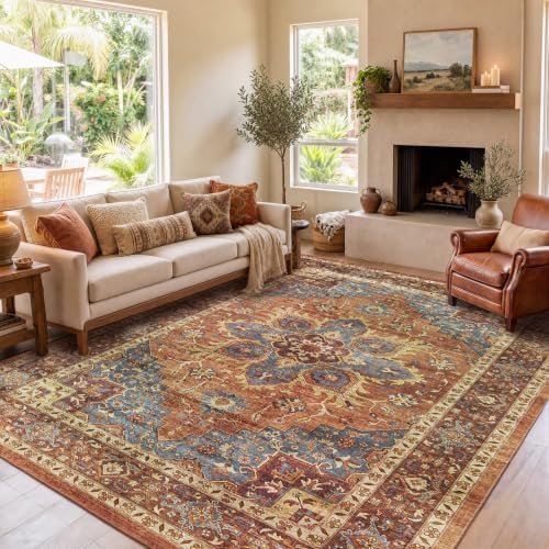 AMADA HOMEFURNISHING 5x7 Area Rugs, Washable Living Room Rug Low-Profile with Non-Slip Backing & Durable Edge Binding, Vintage 5x7 Rugs for Living Room, Bedroom, Dining Room by AMADAHOMEFURNISHING