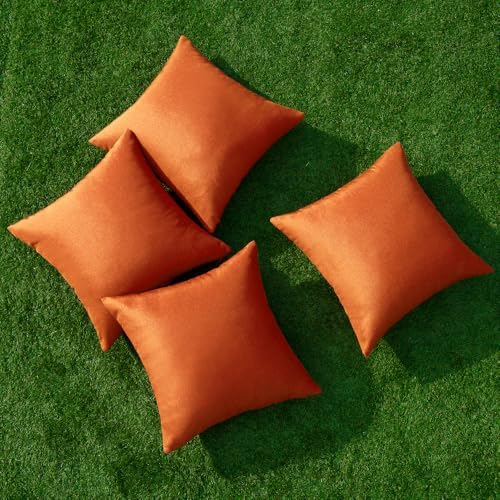 MIULEE Pack of 4 Decorative Outdoor Throw Pillow Covers Linen Waterproof Pillow Covers Summer Farmhouse Cushion Cases for Patio Garden Tent Balcony Couch Sofa 18x18 Inch Orange - Image 4