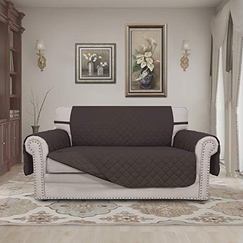 Easy-Going Reversible Loveseat Couch Cover for 2 Cushion Couch Sofa Cover for Dogs Water Resistant Furniture Protector with Foam Sticks Elastic Straps for Pet (Loveseat, Chocolate/Chocolate) - Image 2