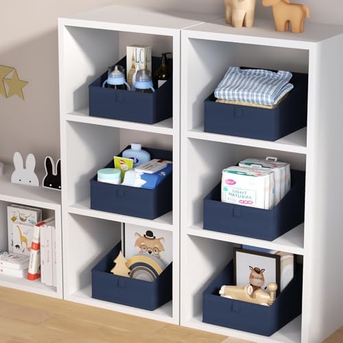 DIMJ Closet Storage Bins 8 Pack - Fabric Trapezoid Organizer Bin, Foldable Storage Baskets for Shelves, Closet Shelf Organizer, Clothing Storage Box for Toys, Books, Towel, Clothes,Navy Blue - Image 4