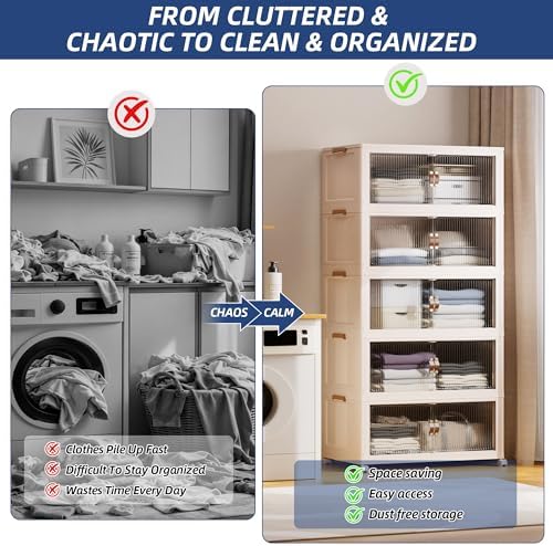 SAILUN 635Qt Stackable Storage Bins,Storage Cabinet a Lid,5Pack Blush White - Image 2