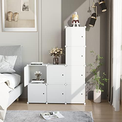 C&AHOME 8-Cube Storage Organizer with Door Cube Shelf Closet Cabinet Milky - Image 5