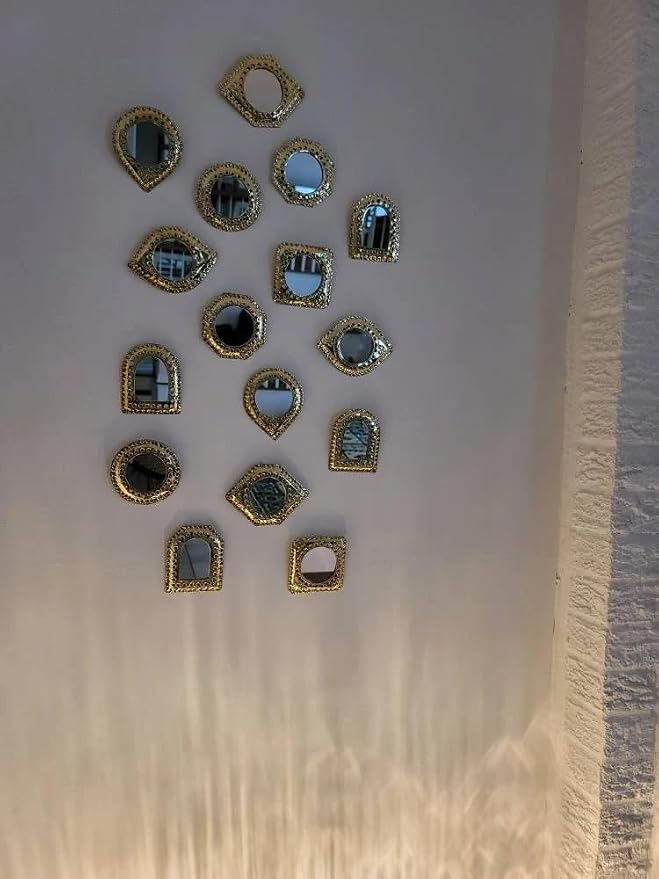 Set of 5 Small Decorative Wall Mirrors – Gold Brass Handmade Mirror Set | Round, Arch, Oval, Octagon, Eye Shapes | Living Room, Bedroom, Home Wall Decor (5, Rounded Edges) - Image 9