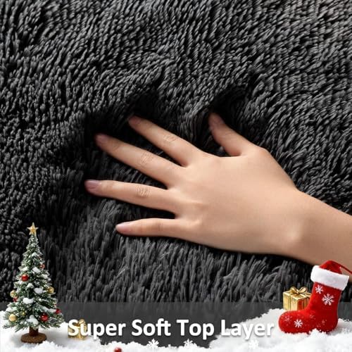 Ophanie Runner Rug for Hallway, 2x7 Washable Non-Slip Fluffy Soft Bedside Rugs, Bedroom Living Room Shaggy Carpet for Kids Girls Boys Dorm Nursery Decor Aesthetic, Black with Over 99 pcs Pile fibers - Image 3