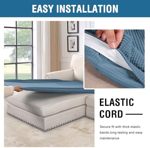 H.VERSAILTEX Super Stretch Individual Chaise Cover Sectional Couch Covers for L Shaped Sofa Both Left/Right Featuring Thick Jacquard Textured Twill Fabric (1 Piece Chaise Cover, Dusty Blue) - Image 5