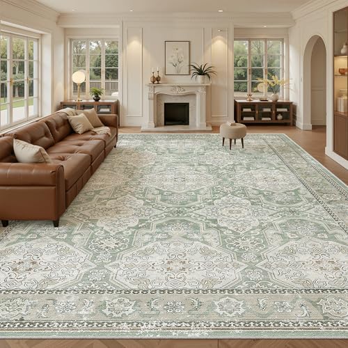 Soalmost 10x14 Area Rugs for Living Room Washable Rug Non-Slip Green/Brown - Image 2
