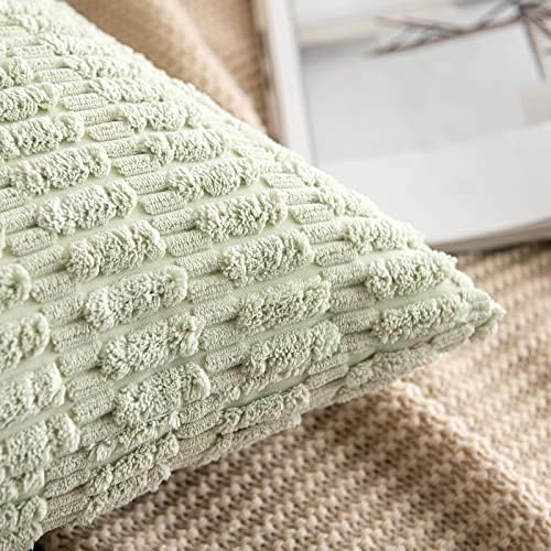 MIULEE Euro Sham Corduroy Decorative Throw Pillow Covers 24x24 Light Green - Image 3