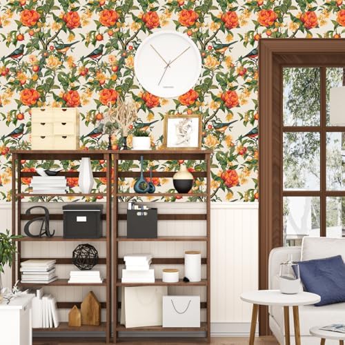 Danodoi Orange Vintage Bird and Stick Wallpaper 17.5" x 393" | Waterproof Vinyl Self Adhesive Removable Renter Friendly Floral Contact Paper - Image 6