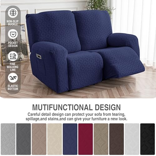 Genina Waterproof Recliner Loveseat Cover,2 Seat Couch Cover,Navy Blue - Image 5