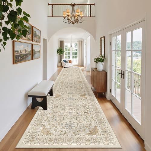 Madane Hallway Runner Rug 2'6''x14' Kitchen Runners Vintage, Beige/Blue - Image 2