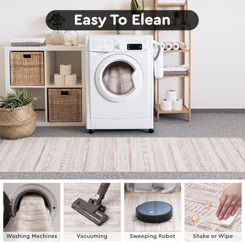 2x6 Pink Runner Rug Machine Washable Non Slip Area Rug Distressed Neutral Moroccan Boho Rug Ultra Soft Floor Runners for Hallways for Entryway Laundry Room Kitchen - Image 7