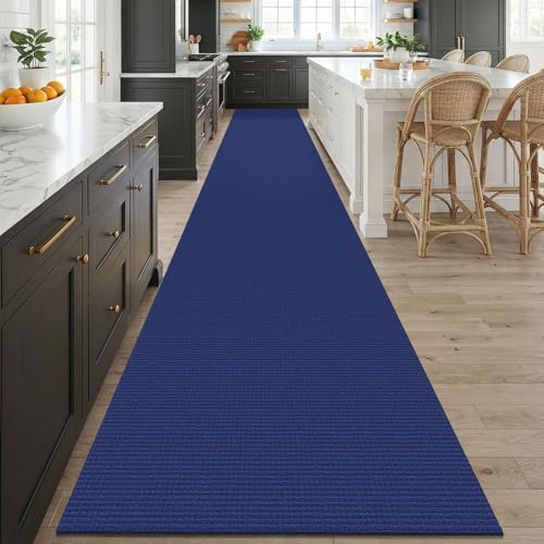 KOZYFLY 3x20 Runners Rugs for Hallway, Extra Long Washable Runner Rug, Non Slip Rubber Backed Kitchen Runner, Cotton Entryway Rug, Floor Carpet for Entry, Aisle, Hall, Deep Navy Blue - Image 2