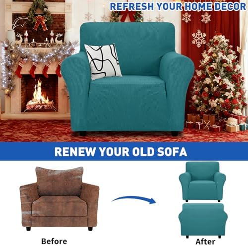 MAXIJIN Stretch Chair Cover Chair Slipcovers with Arms, 1-Piece Couch Sofa Chair Covers for Living Room, Non Slip Armchair Cover (31"-46") Furniture Protector Dogs Pet Friendly (Chair, Peacock Teal) - Image 2