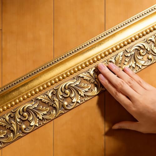 Gold Frame Bulletin Board Border 196.9 x 3.9 Inch Straight Rolled Border Trim Peel and Stick PVC Decorative Molding Stickers for Living Room Bathroom Kitchen Backsplash Home Decoration - Image 3