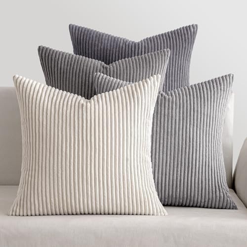 MIULEE Soft Corduroy Decorative Throw Pillow Covers Neutral Grey 18x18 by MIULEE